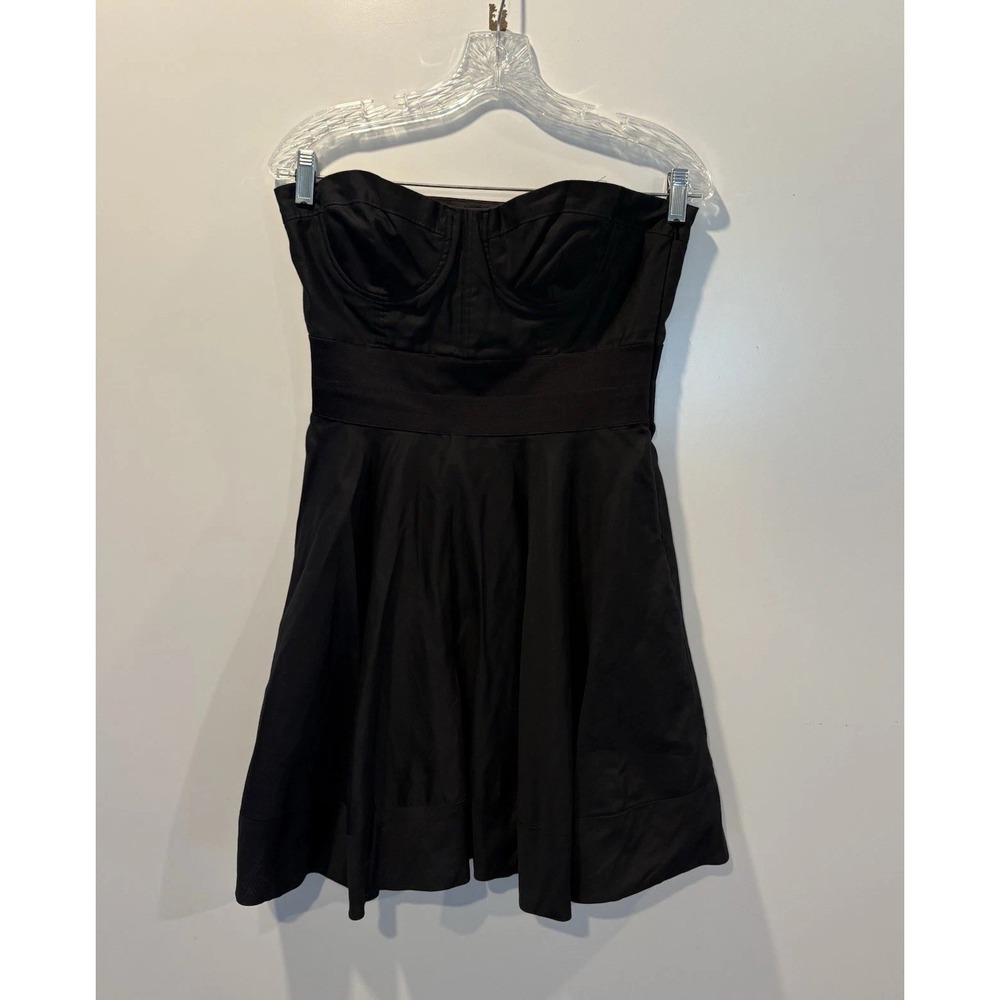 Elizabeth and James Black Silk Cotton Strapless Bustier A-Line Cocktail Dress 8